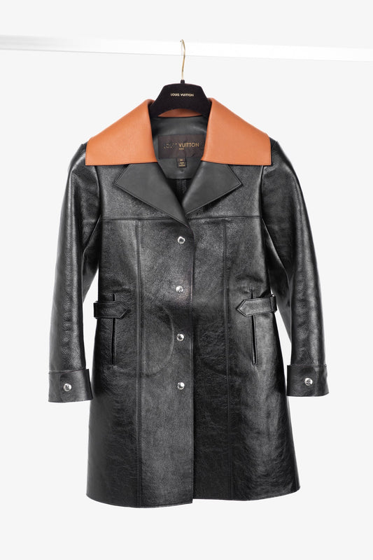 Louis Vuitton AW/14 Runway Black Calfskin Leather Snap Coat