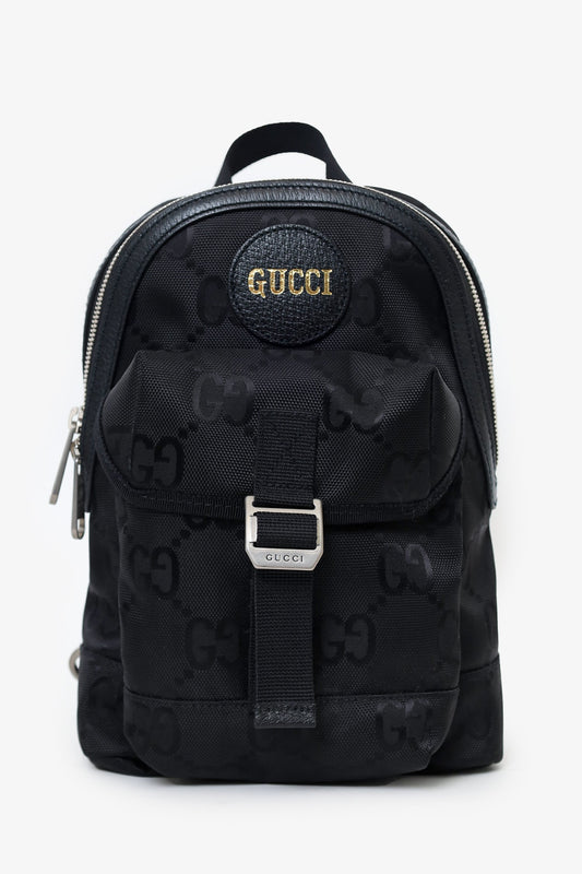 Gucci Black Jumbo GG Nylon Off the Grid Sling Backpack