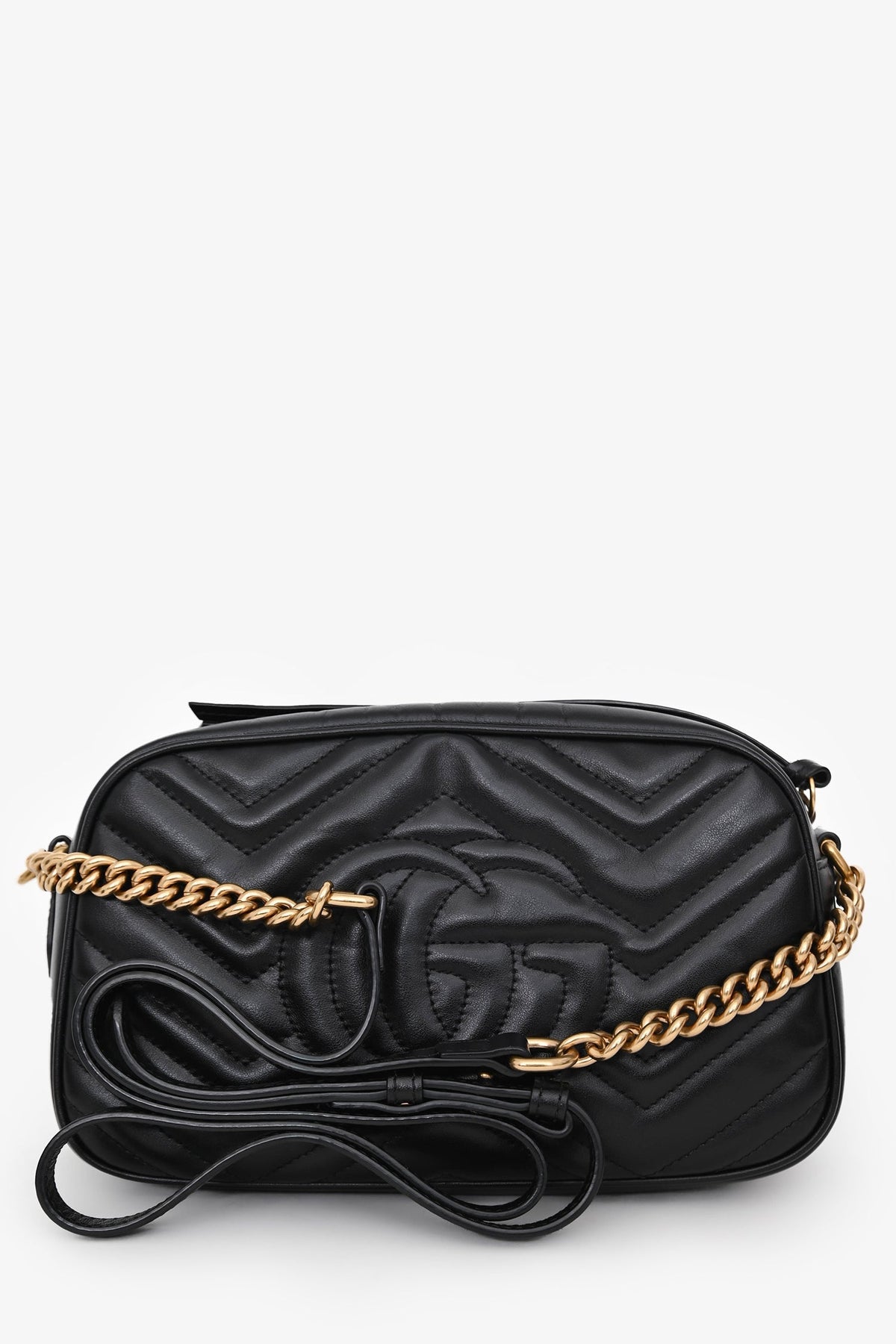 Gucci Black Leather GG Marmont Small Camera Crossbody Bag