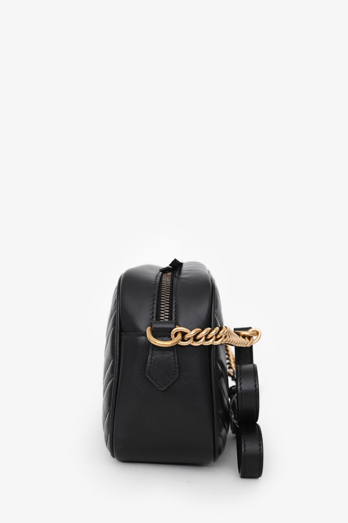 Gucci Black Leather GG Marmont Small Camera Crossbody Bag