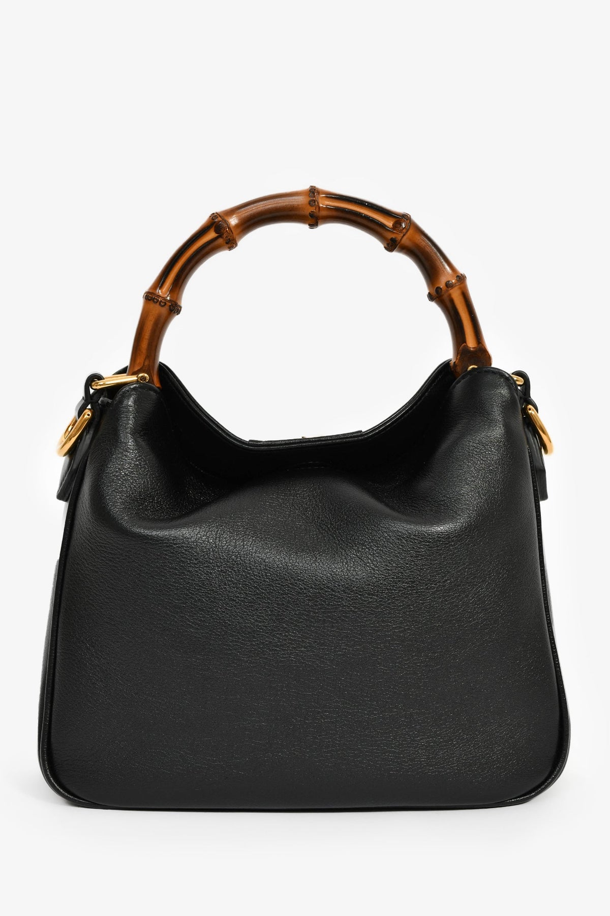 Gucci Black Leather Bamboo Handle Double G Small 'Diana' Bag with Strap