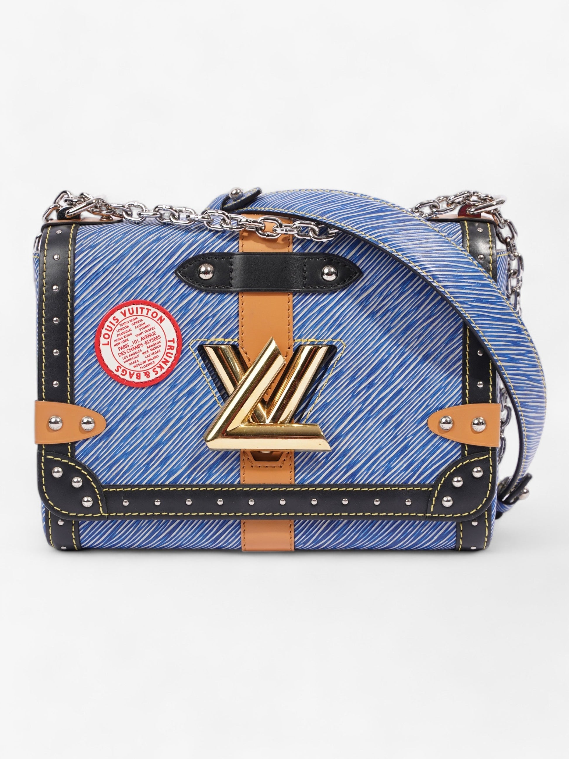 Louis Vuitton Twist Handbag Limited Edition Trunk MM Blue / Tan / Black Epi Leather