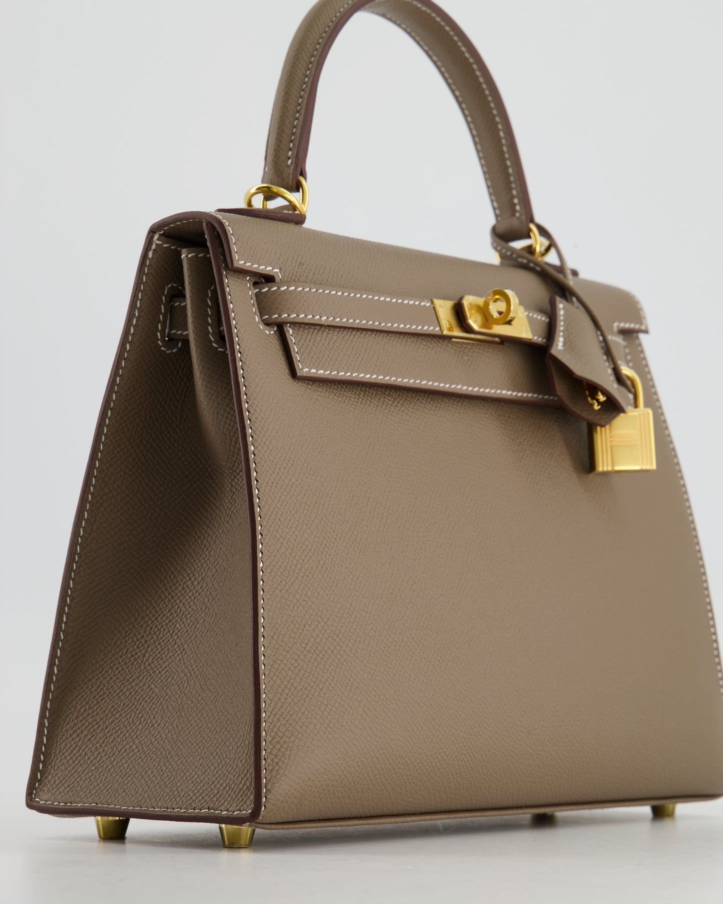 Hermes Kelly 25 Sellier Bag in Etoupe Epsom Leather and Gold Hardware