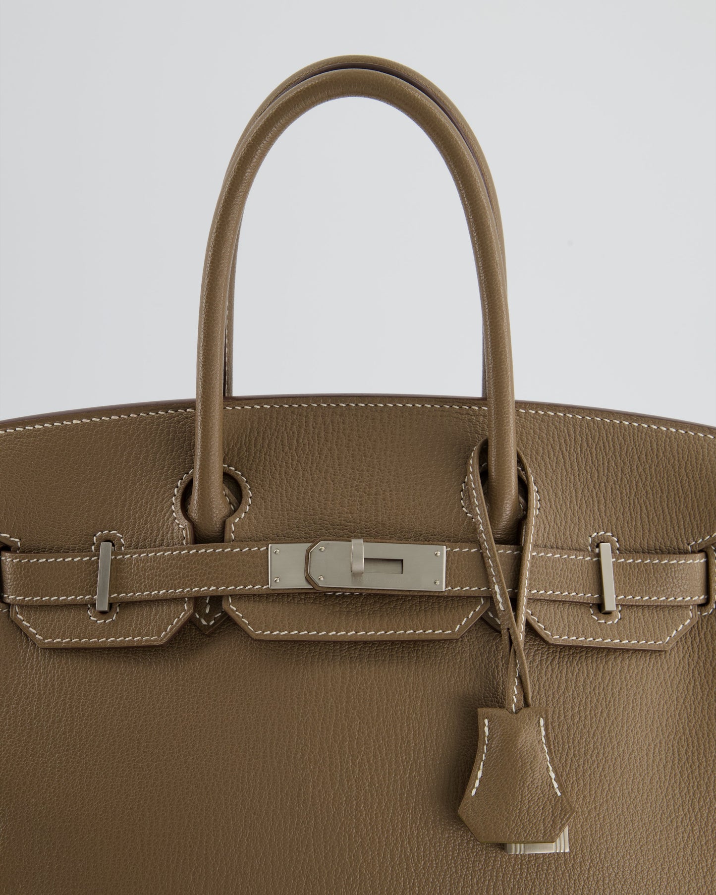 Hermes HSS Birkin 30 Retourne Bag in Etoupe & Vert Anis Chèvre Mysore with Brushed Palladium Hardware