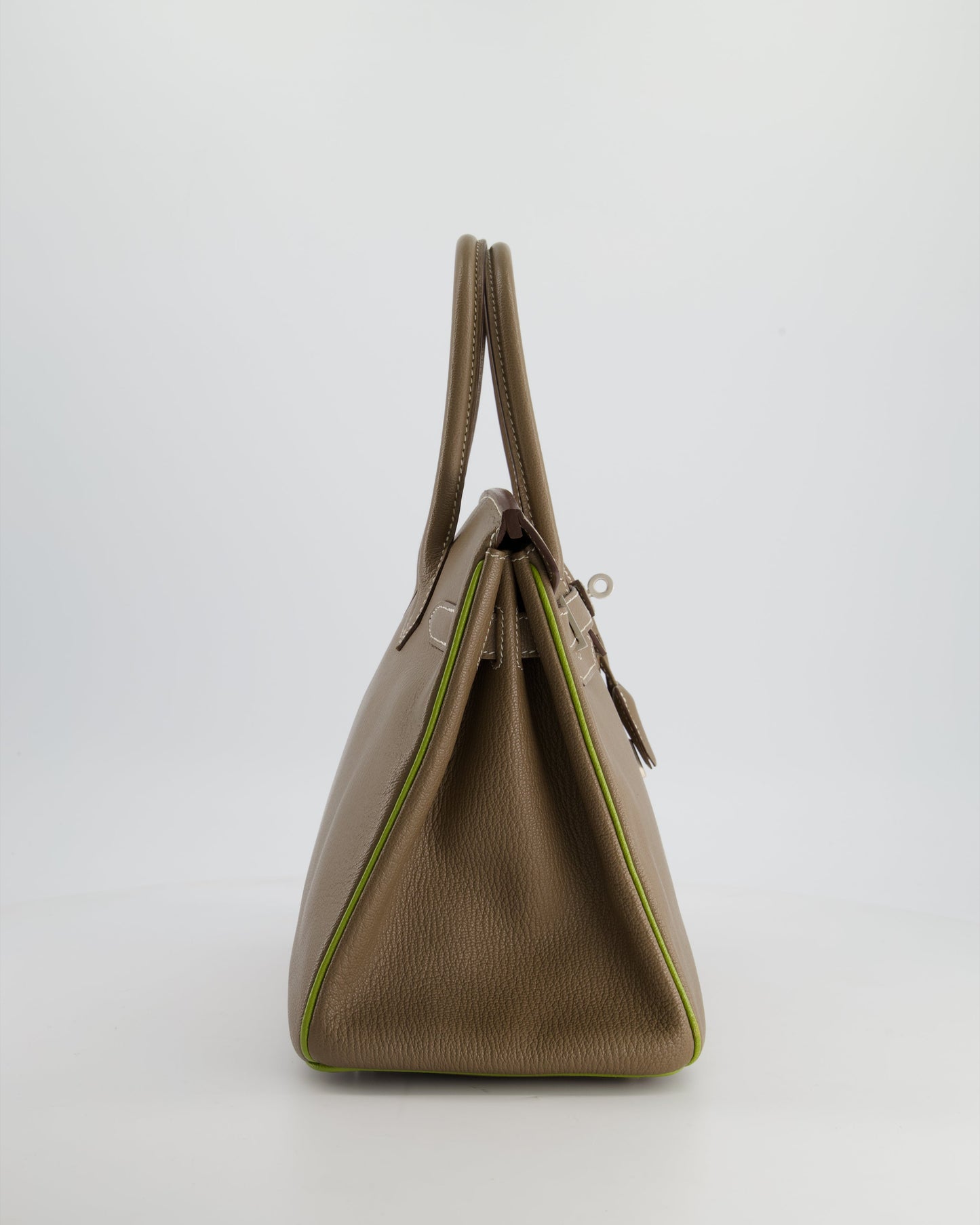 Hermes HSS Birkin 30 Retourne Bag in Etoupe & Vert Anis Chèvre Mysore with Brushed Palladium Hardware