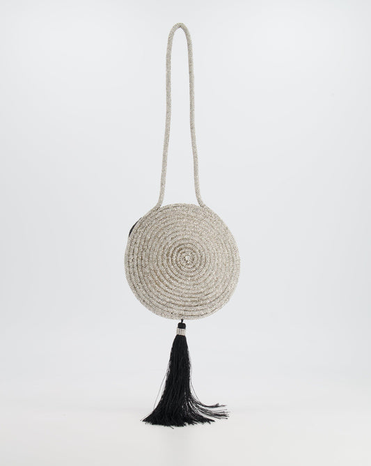 Nué Crystal Spiral Round Small Bag with Black Tassel Detail
