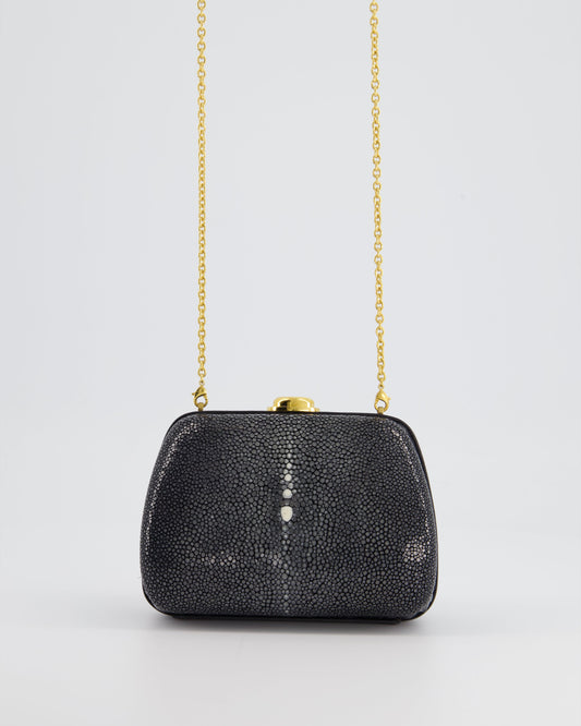 Christian Dior Vintage Grey and White Stingray Small Clutch Bag with Gold Chain