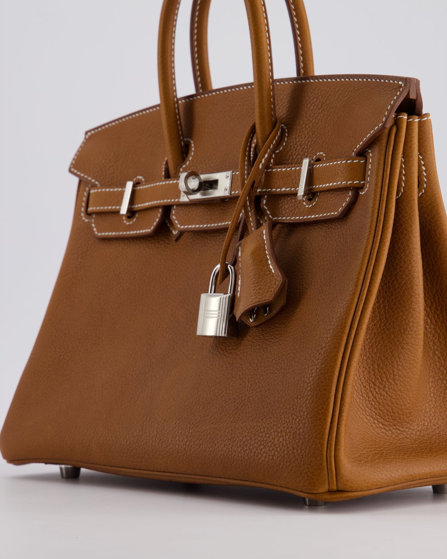 *NEW STAMP* Hermes Birkin 25 Retourne Bag in Fauve Barenia Faubourg Leather and Palladium Hardware