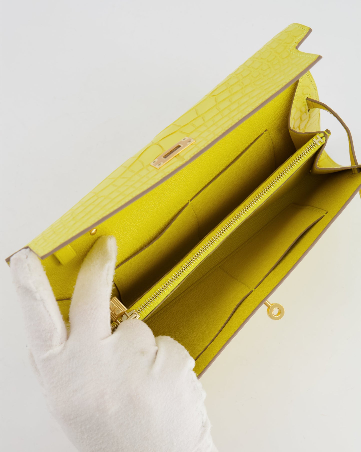 *RARE* Hermes Kelly To Go Bag in Jaune Mimosa Alligator Mississippiensis Leather with Gold Hardware