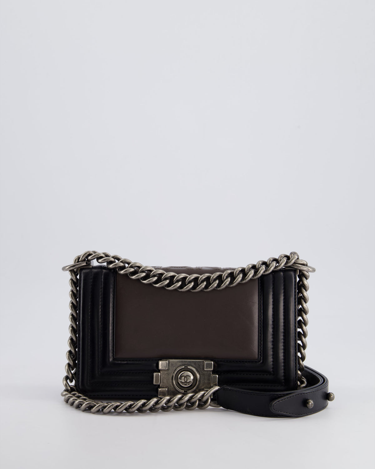 *FIRE PRICE* Chanel Brown and Black Small Boy Bag in Smooth Calfskin with Ruthenium Hardware