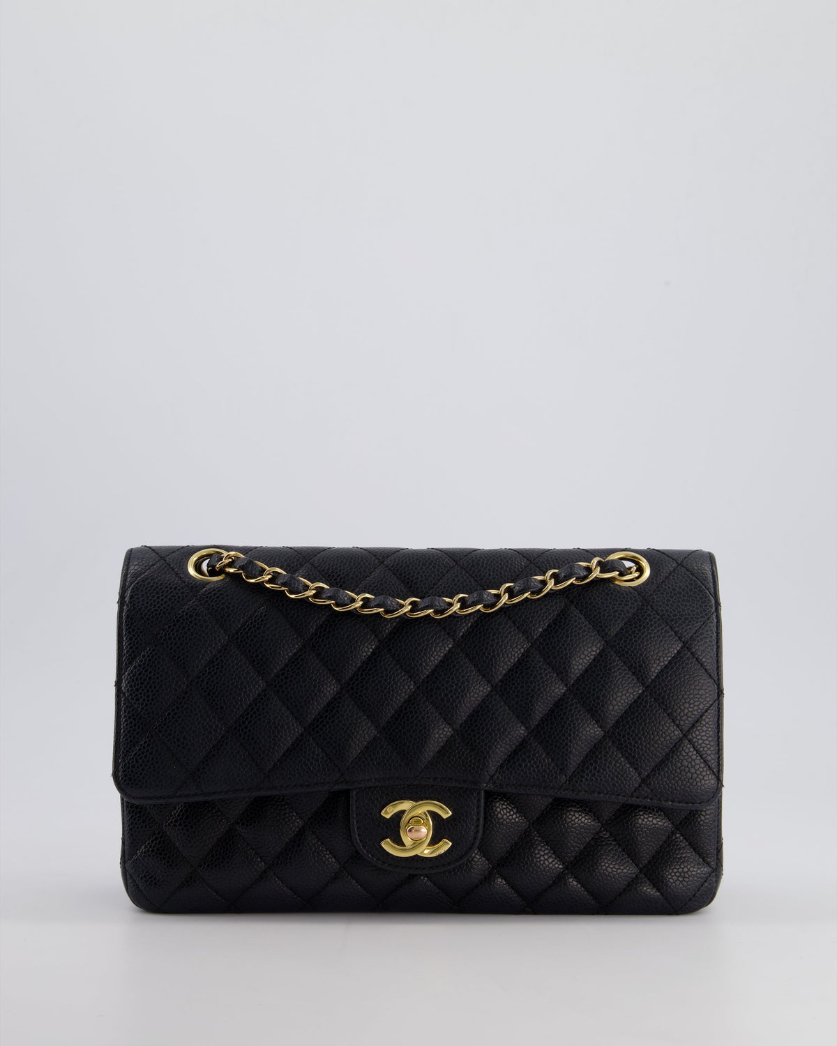 Chanel Black Medium Classic Double Flap Bag in Caviar Leather with 24K Gold Hardware