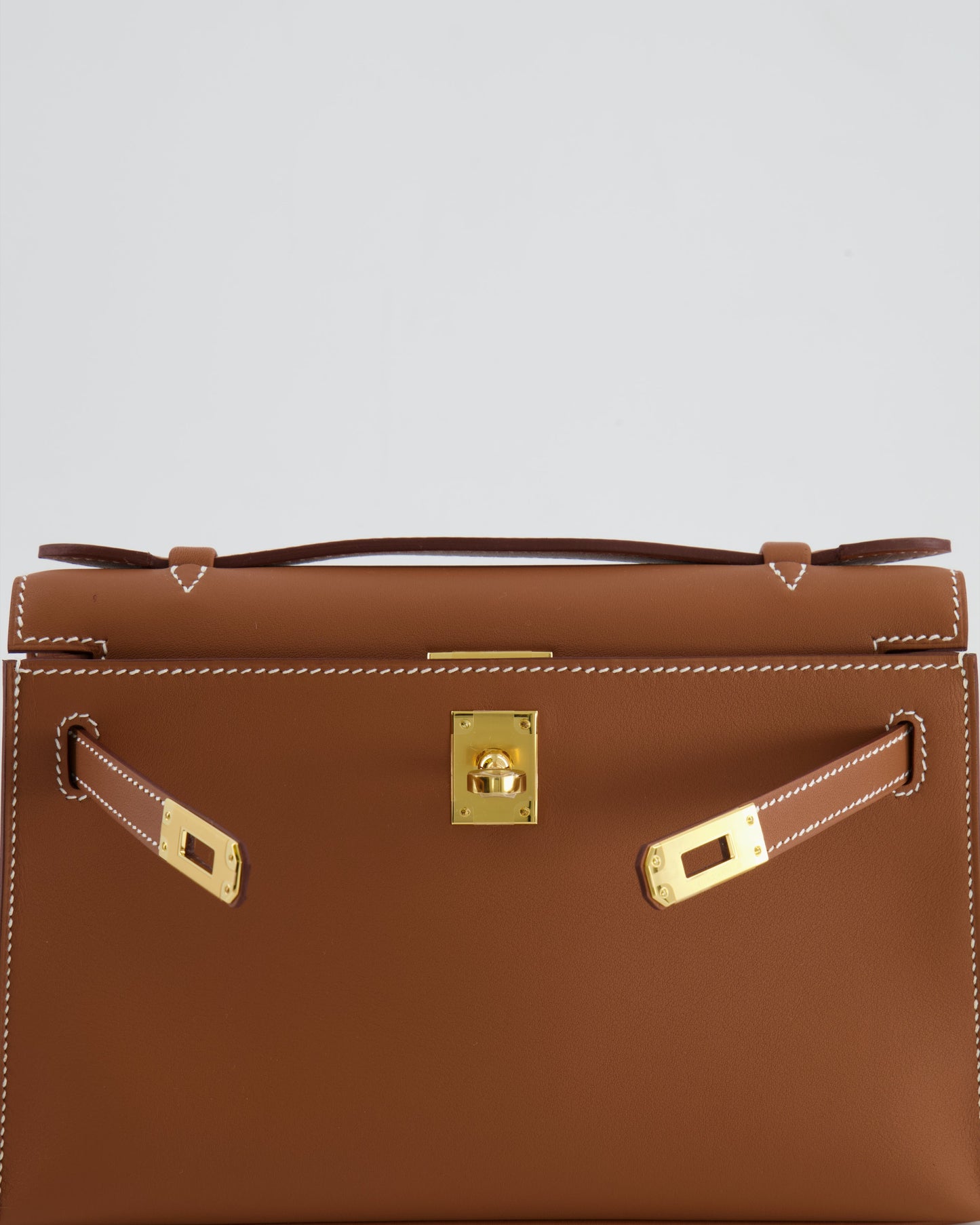 *RARE* Hermes Mini Kelly Pochette Bag in Gold Swift Leather with Gold Hardware