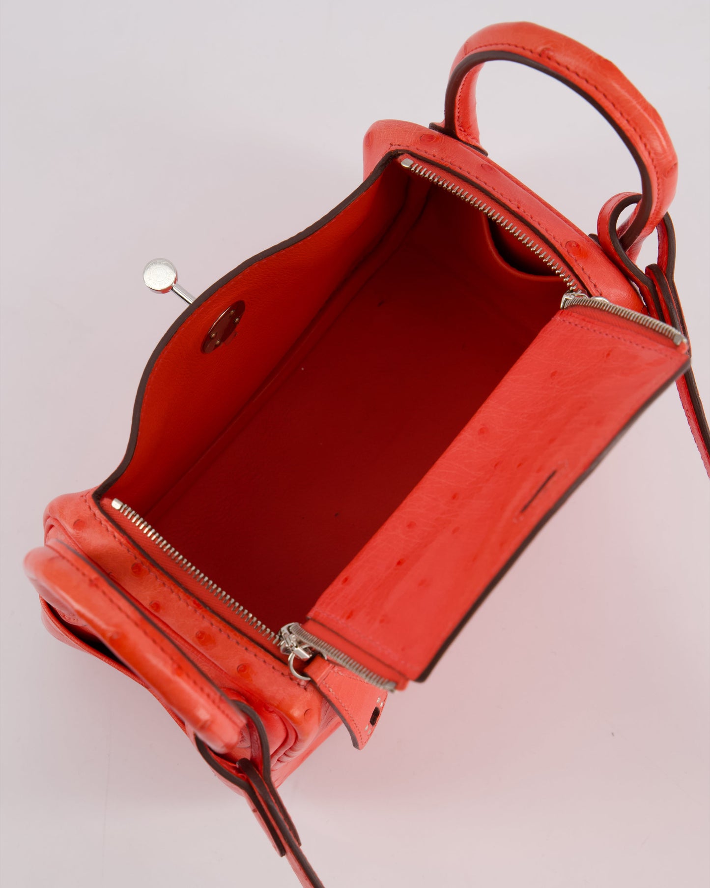 Hermes Mini Lindy Bag in Bougainvillea Ostrich Leather with Palladium Hardware