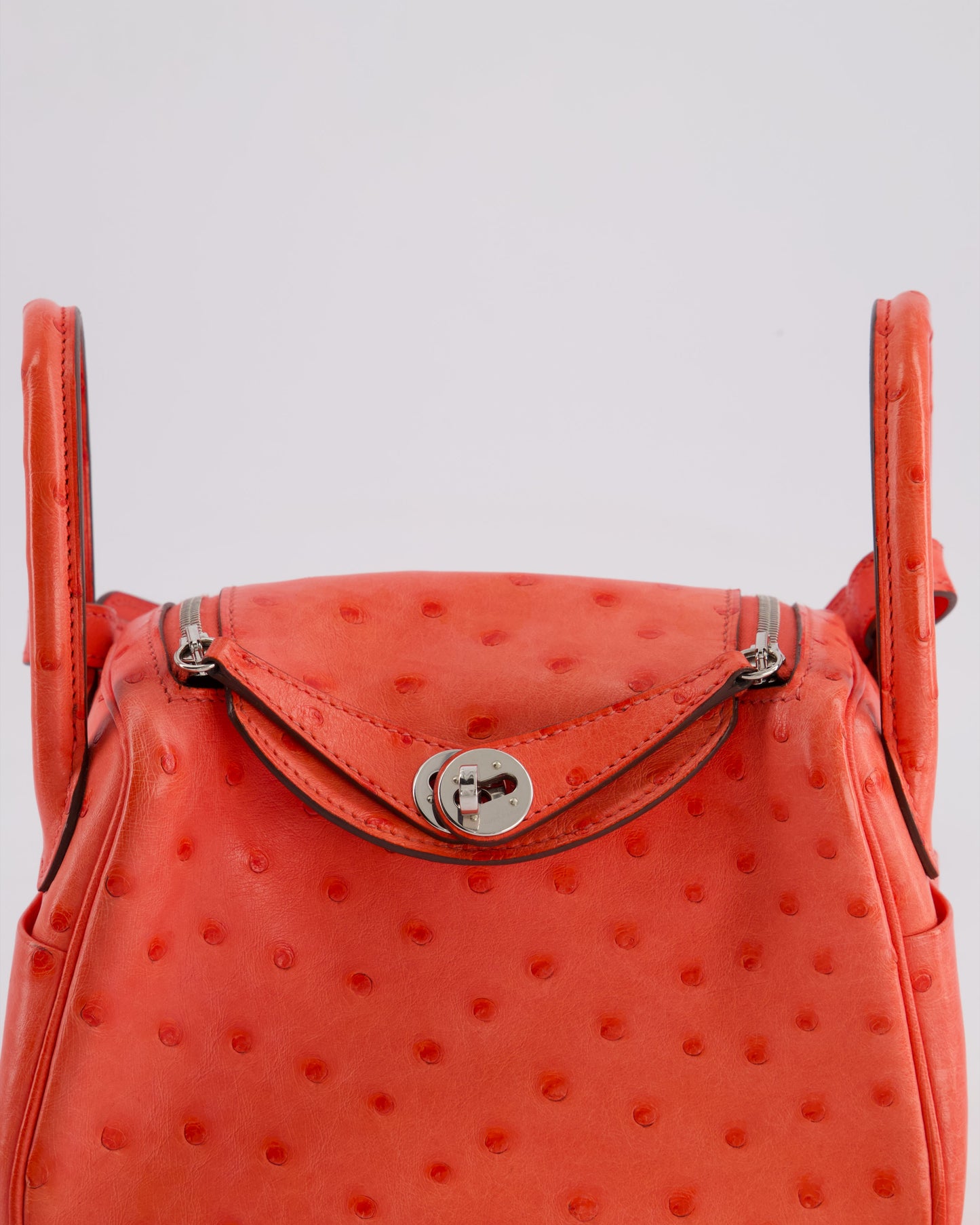 Hermes Mini Lindy Bag in Bougainvillea Ostrich Leather with Palladium Hardware
