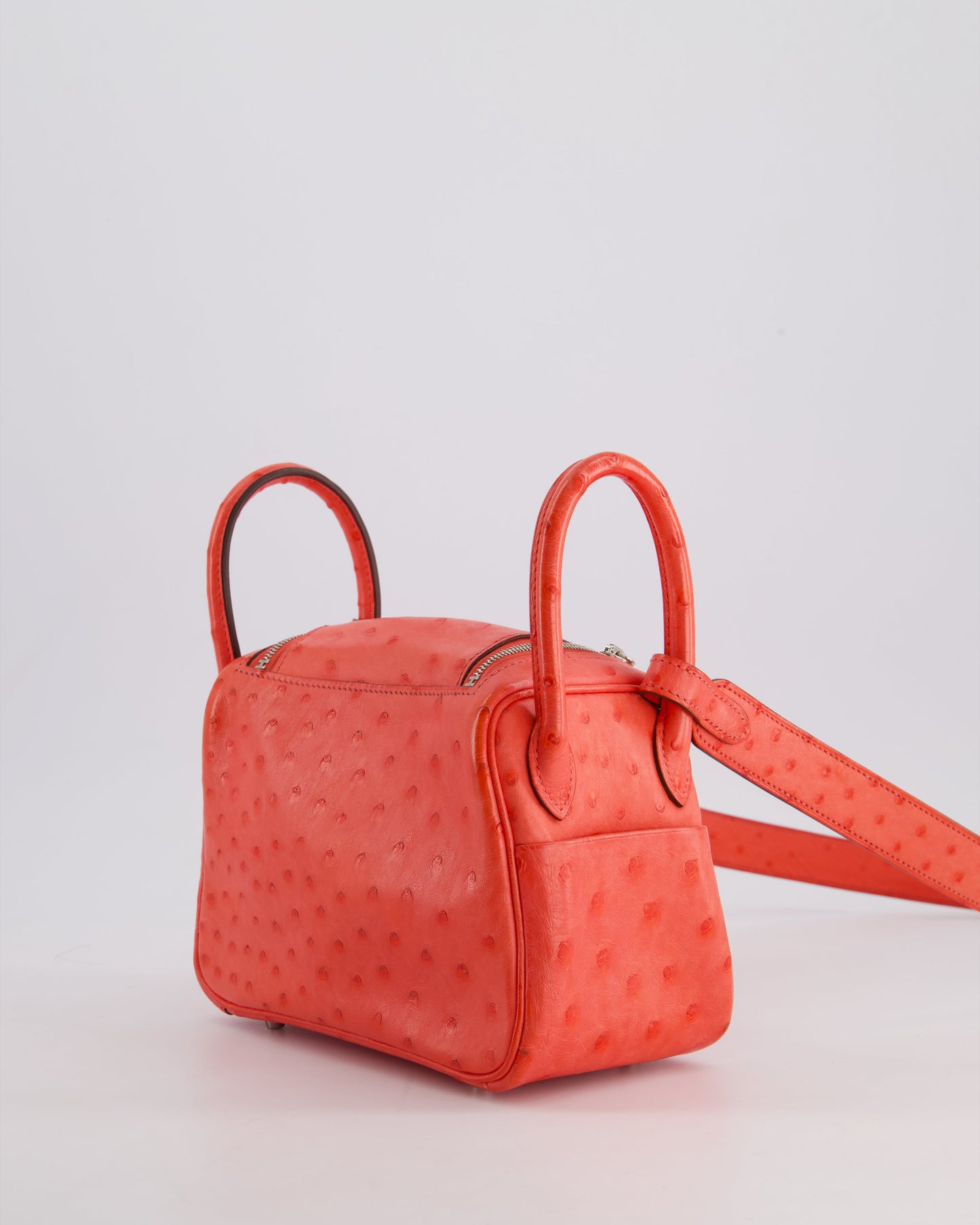 Hermes Mini Lindy Bag in Bougainvillea Ostrich Leather with Palladium Hardware