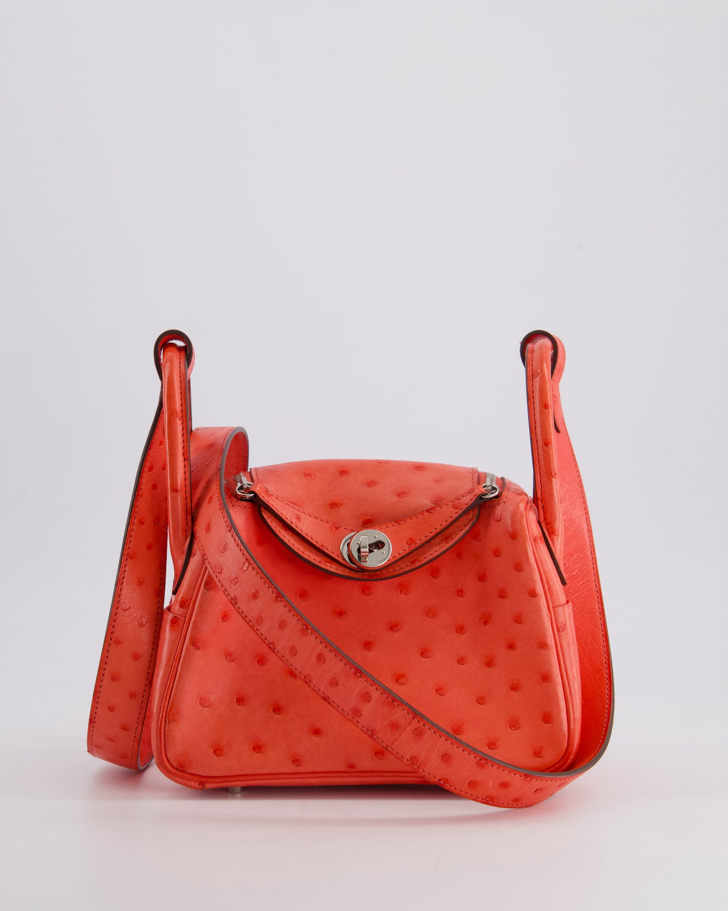 Hermes Mini Lindy Bag in Bougainvillea Ostrich Leather with Palladium Hardware
