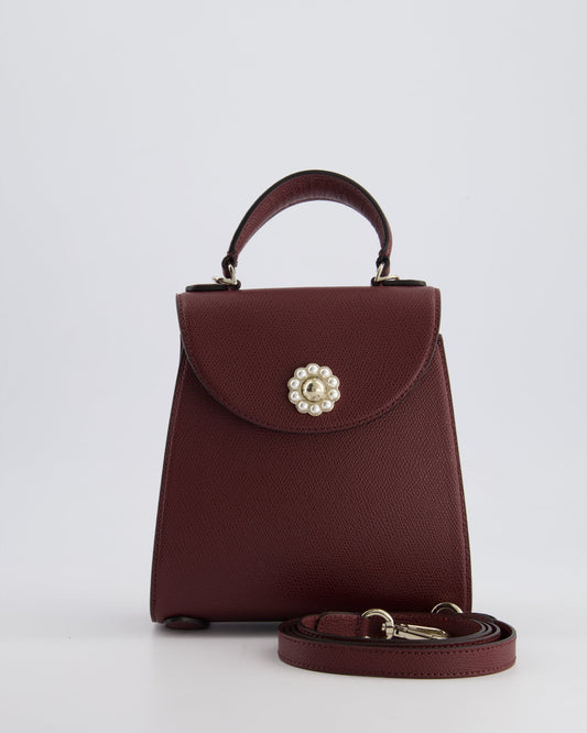 Simone Rocha Oxblood Valentine Bag in Grained Calfskin Leather with Silver Hardware