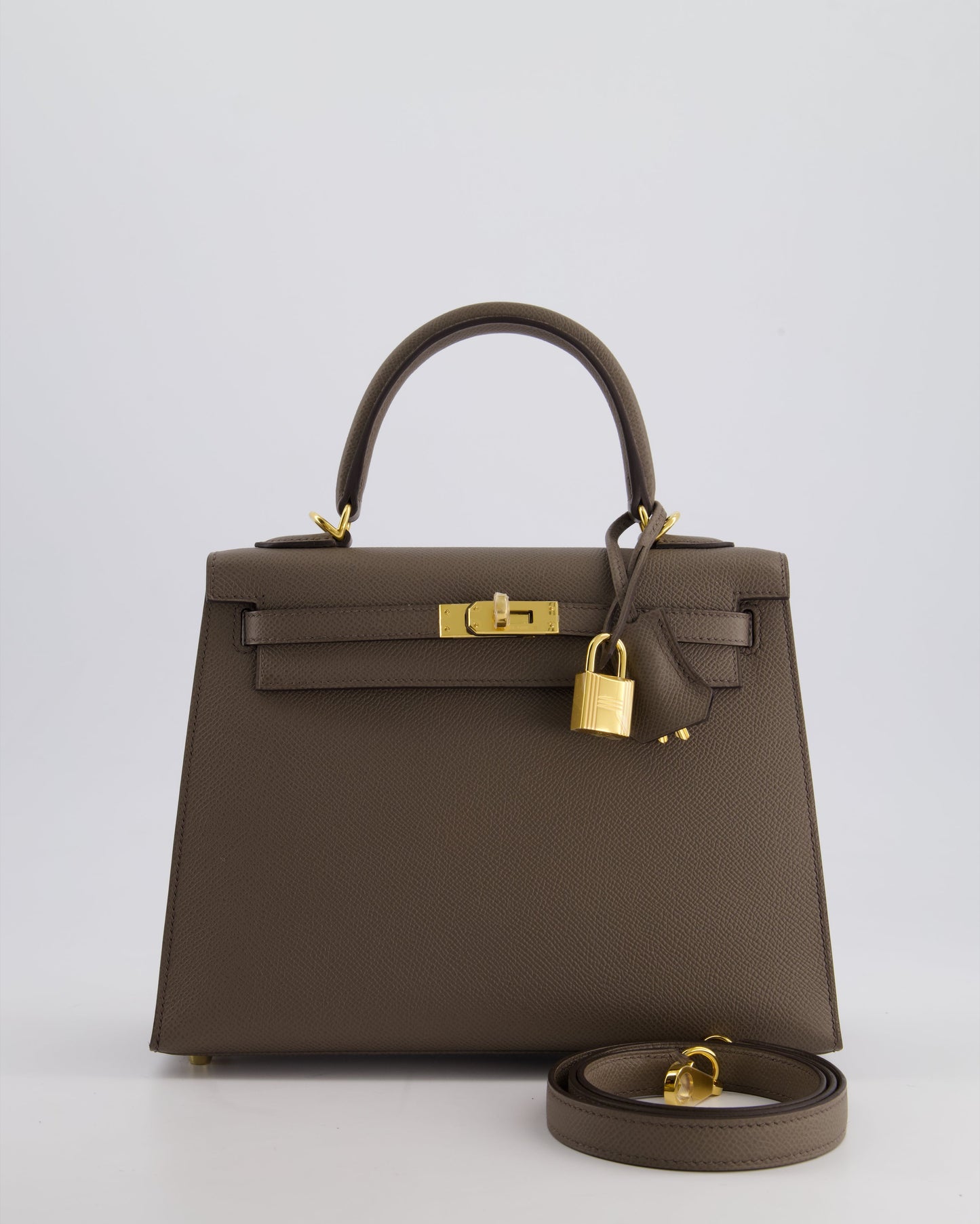 *RARE* Hermes Kelly 25 Sellier Bag in Gris Etain Epsom Leather with Gold Hardware
