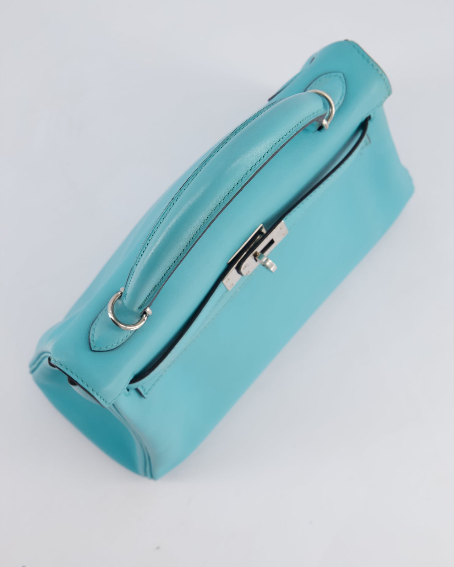Hermes Kelly 25 Retourne Bag in Bleu Atoll Swift Leather with Palladium Hardware