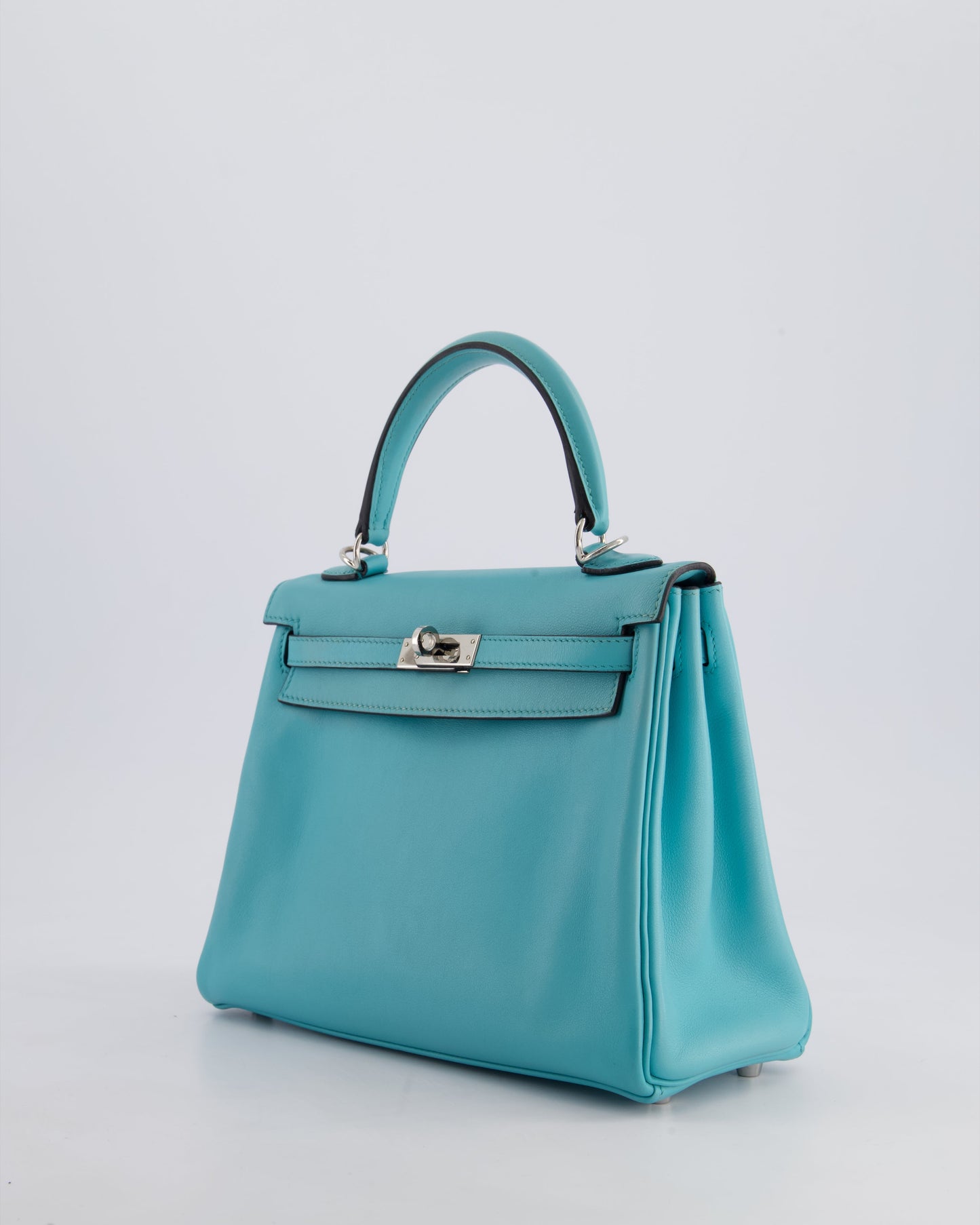 Hermes Kelly 25 Retourne Bag in Bleu Atoll Swift Leather with Palladium Hardware