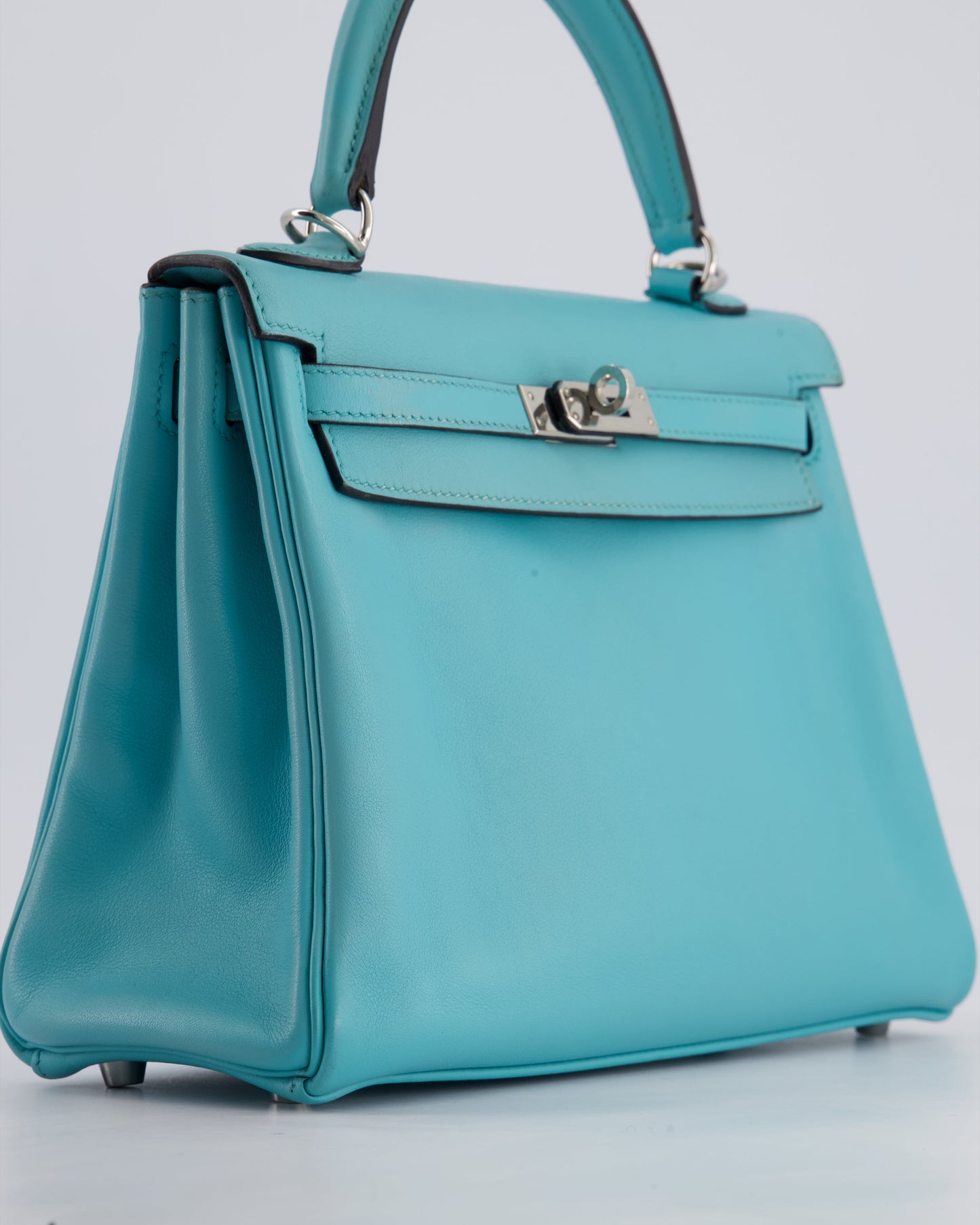 Hermes Kelly 25 Retourne Bag in Bleu Atoll Swift Leather with Palladium Hardware