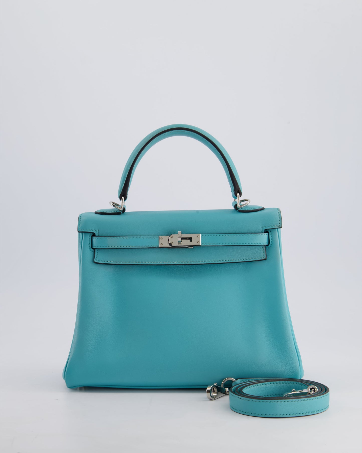 Hermes Kelly 25 Retourne Bag in Bleu Atoll Swift Leather with Palladium Hardware