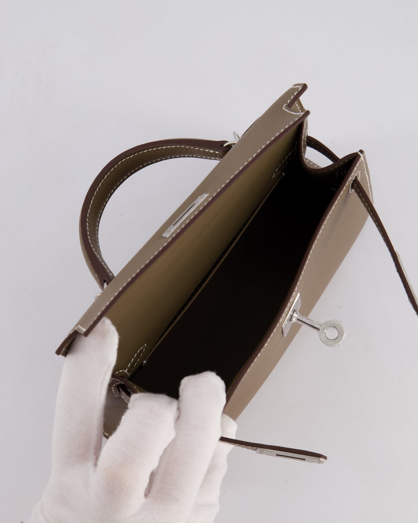 *HOT* Hermes Mini Kelly II 20 Bag in Etoupe Epsom Leather with Palladium Hardware