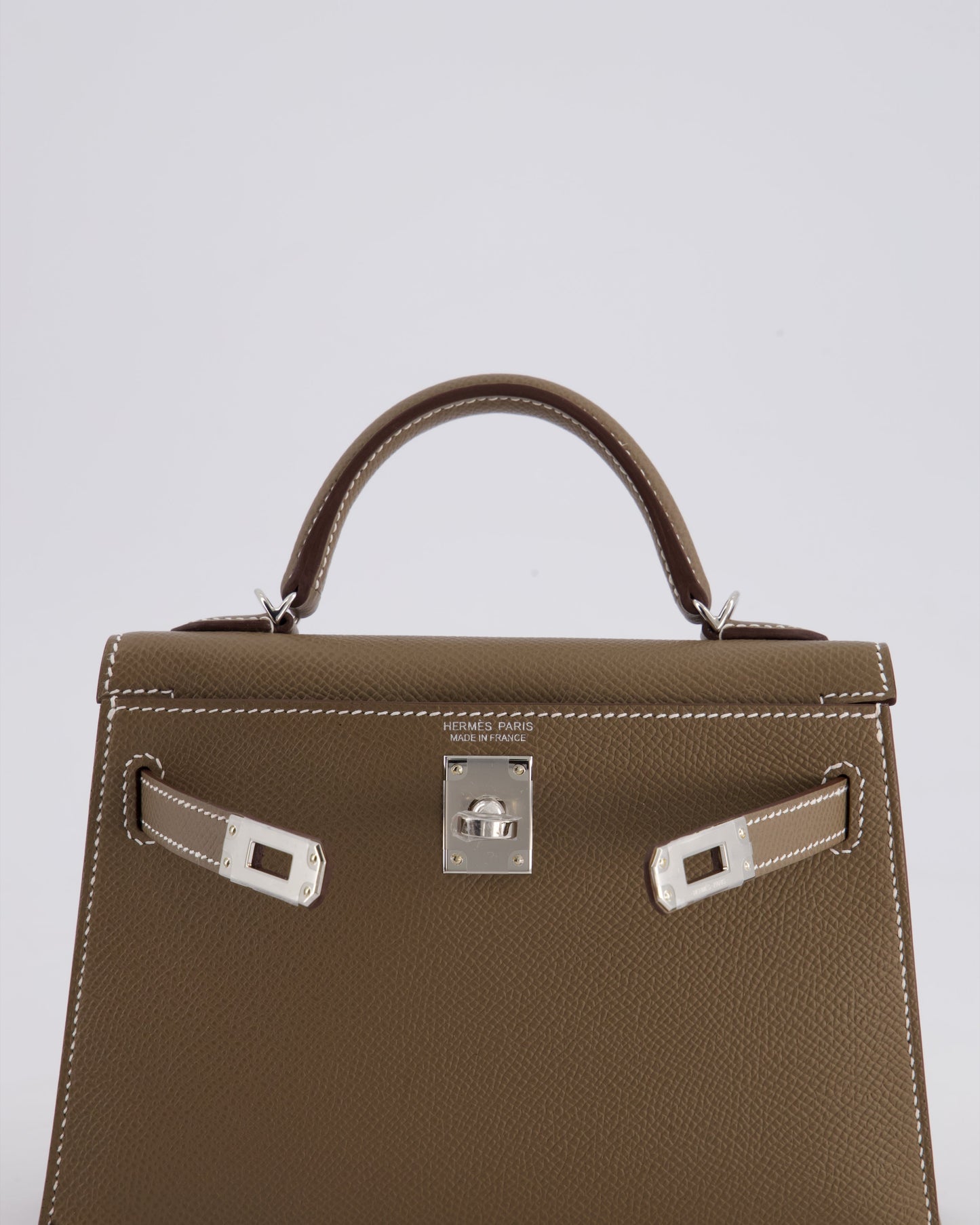 *HOT* Hermes Mini Kelly II 20 Bag in Etoupe Epsom Leather with Palladium Hardware