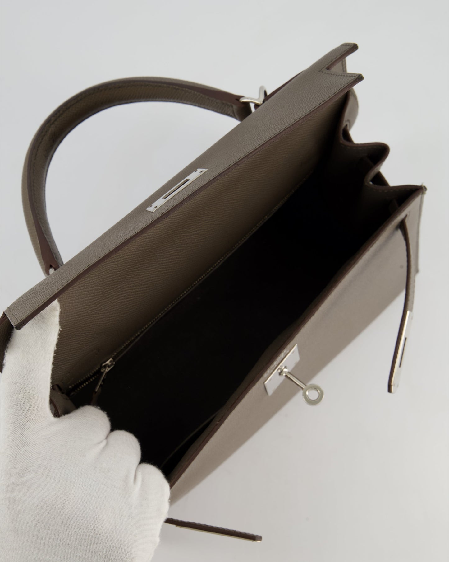Hermes HSS Kelly 28 Sellier Bag in Gris Etain Epsom Leather with Palladium Hardware
