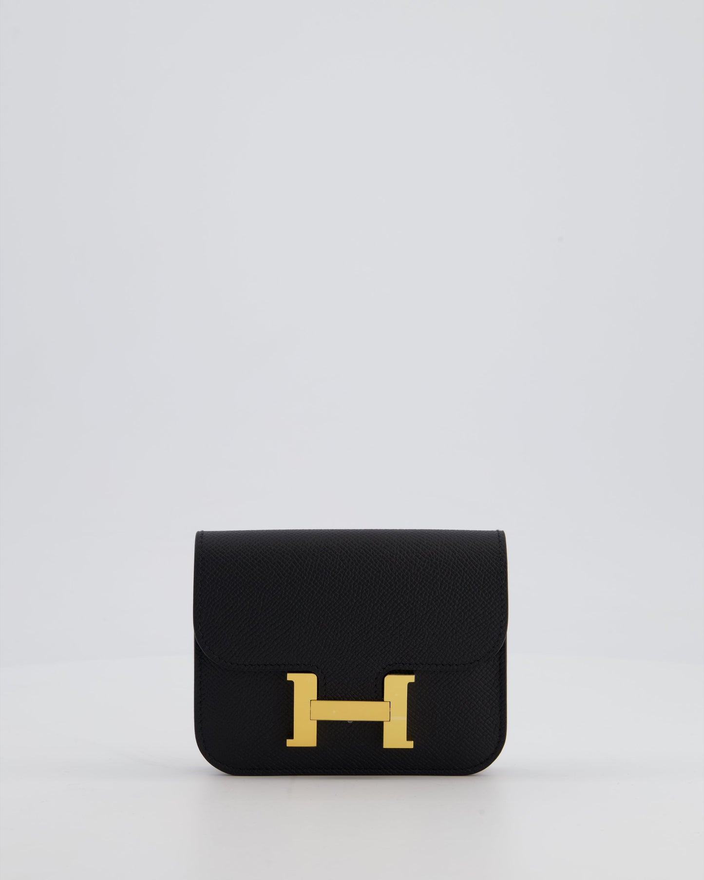 Hermes Constance Slim Belt Wallet Bag in Black Epsom Leather with Pocket and Gold Hardware
