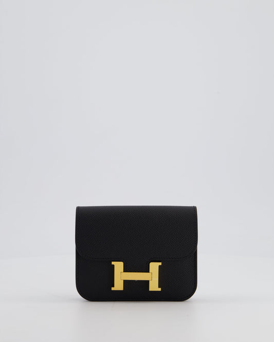 Hermes Constance Slim Belt Wallet Bag in Black Epsom Leather with Pocket and Gold Hardware