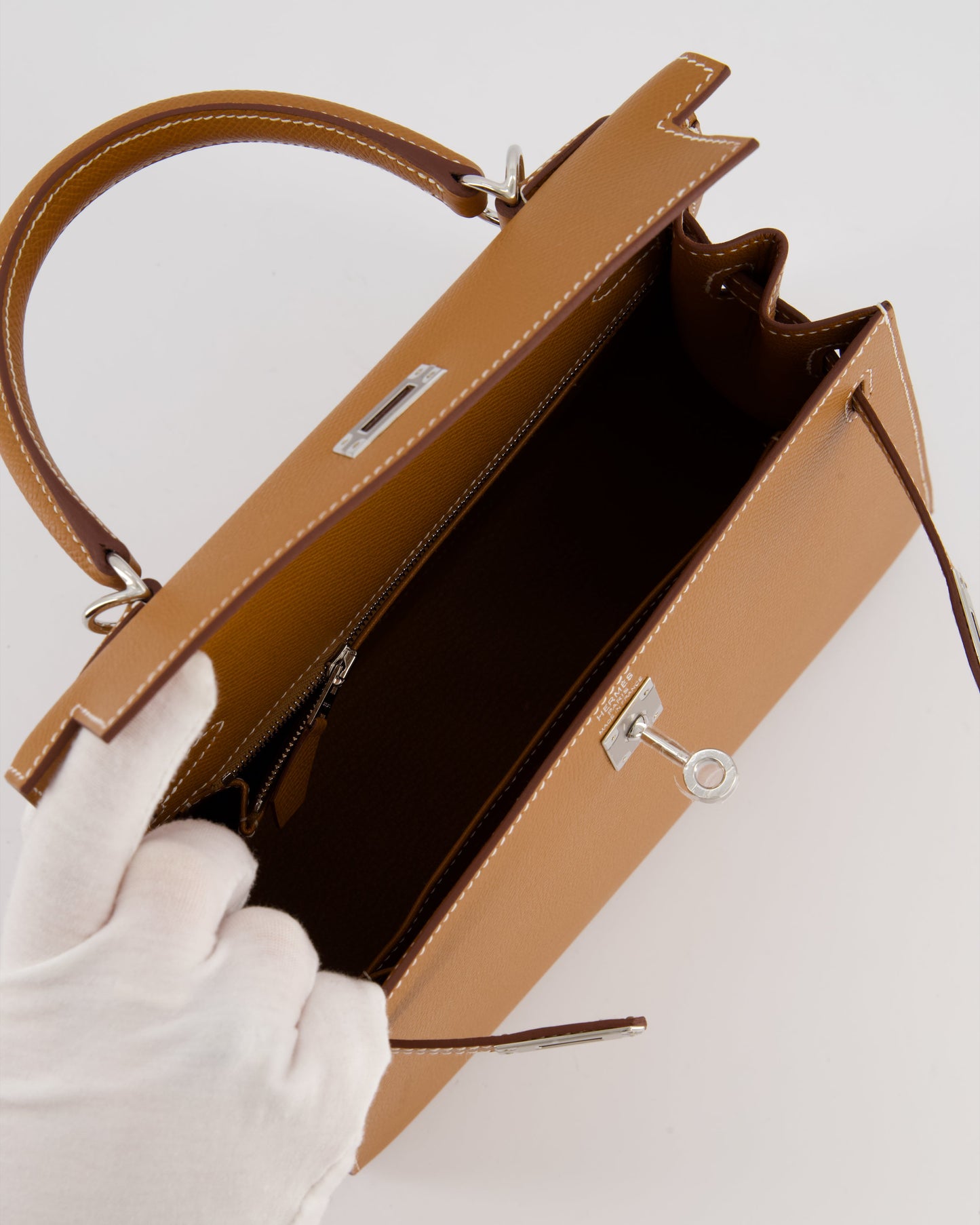 Hermes Kelly 25 Sellier Bag in Gold Epsom Leather with Palladium Hardware