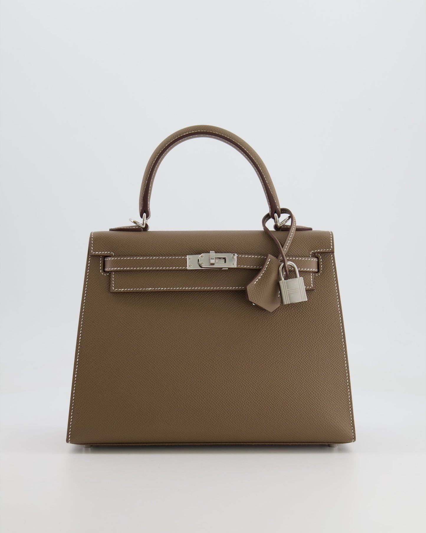 Hermes Kelly 25 Sellier Bag in Etoupe Epsom Leather with Palladium Hardware