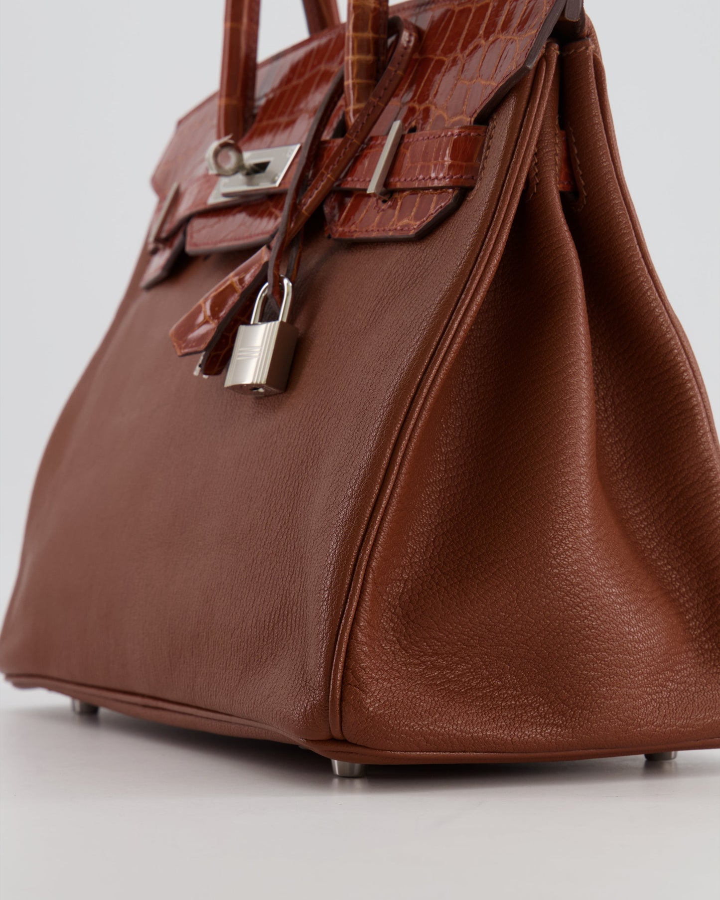 Hermes Birkin 30 Touch Bag in Noisette Chèvre Mysore and Etrusque Crocodile Niloticus Leather with Palladium Hardware
