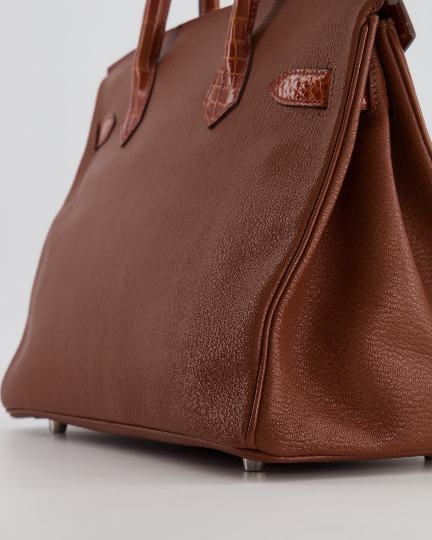 Hermes Birkin 30 Touch Bag in Noisette Chèvre Mysore and Etrusque Crocodile Niloticus Leather with Palladium Hardware