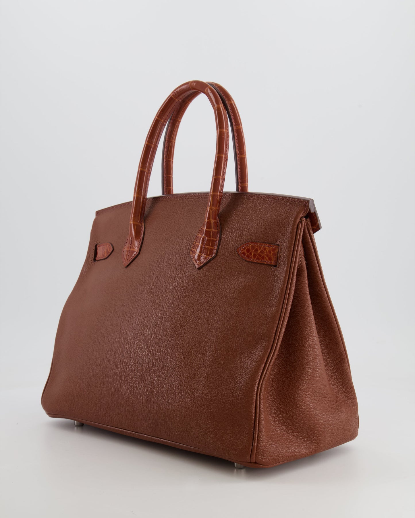 Hermes Birkin 30 Touch Bag in Noisette Chèvre Mysore and Etrusque Crocodile Niloticus Leather with Palladium Hardware