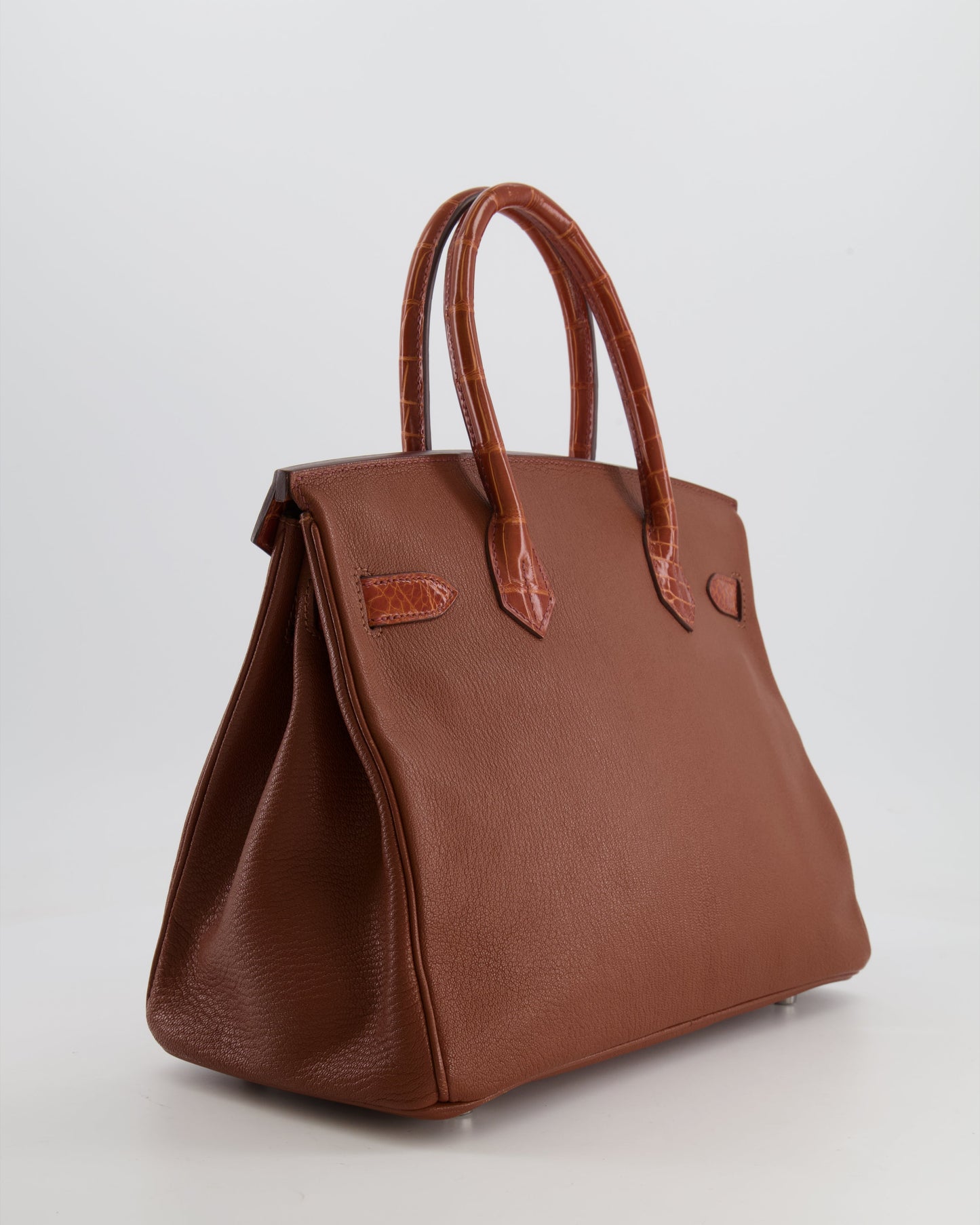Hermes Birkin 30 Touch Bag in Noisette Chèvre Mysore and Etrusque Crocodile Niloticus Leather with Palladium Hardware