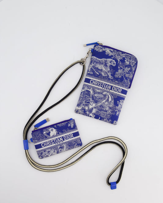 Christian Dior 2021 Blue Technical Fabric Small Travel Crossbody Pouch with Animal Print Detail