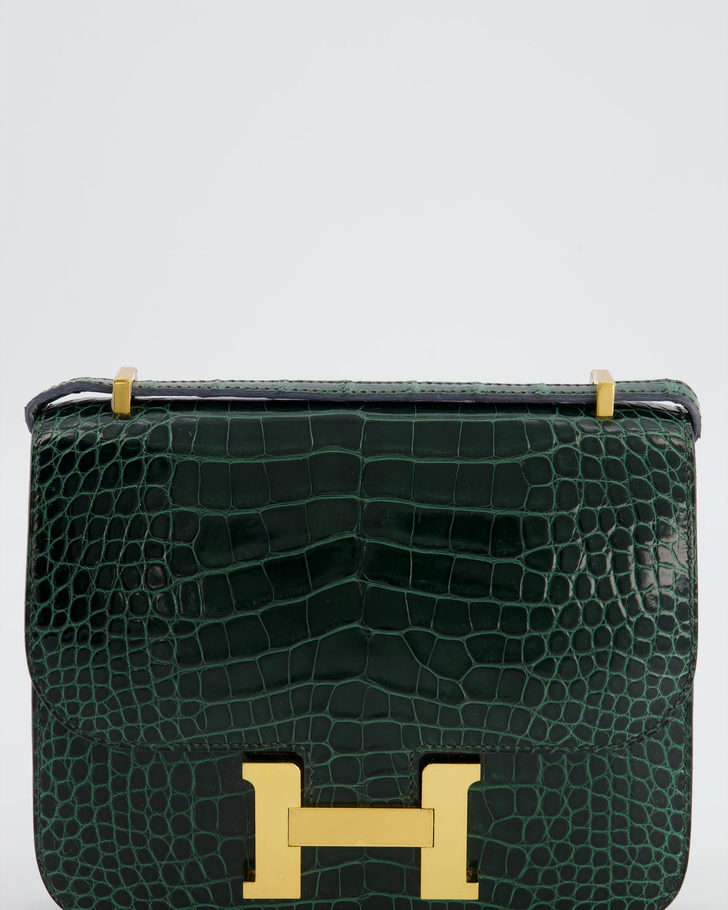 Hermes Constance III 18 Bag in Shiny Alligator Vert Fonce with Gold Hardware