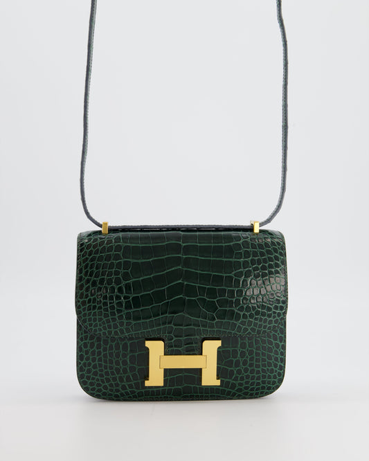 Hermes Constance III 18 Bag in Shiny Alligator Vert Fonce with Gold Hardware