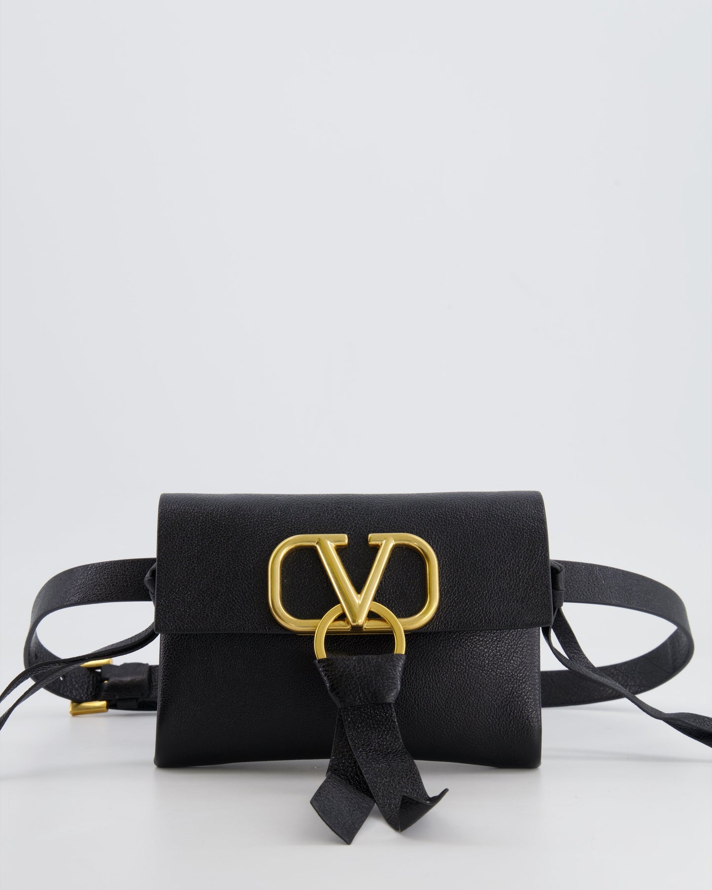 Valentino Black Leather VSling Belt Bag with Gold Logo