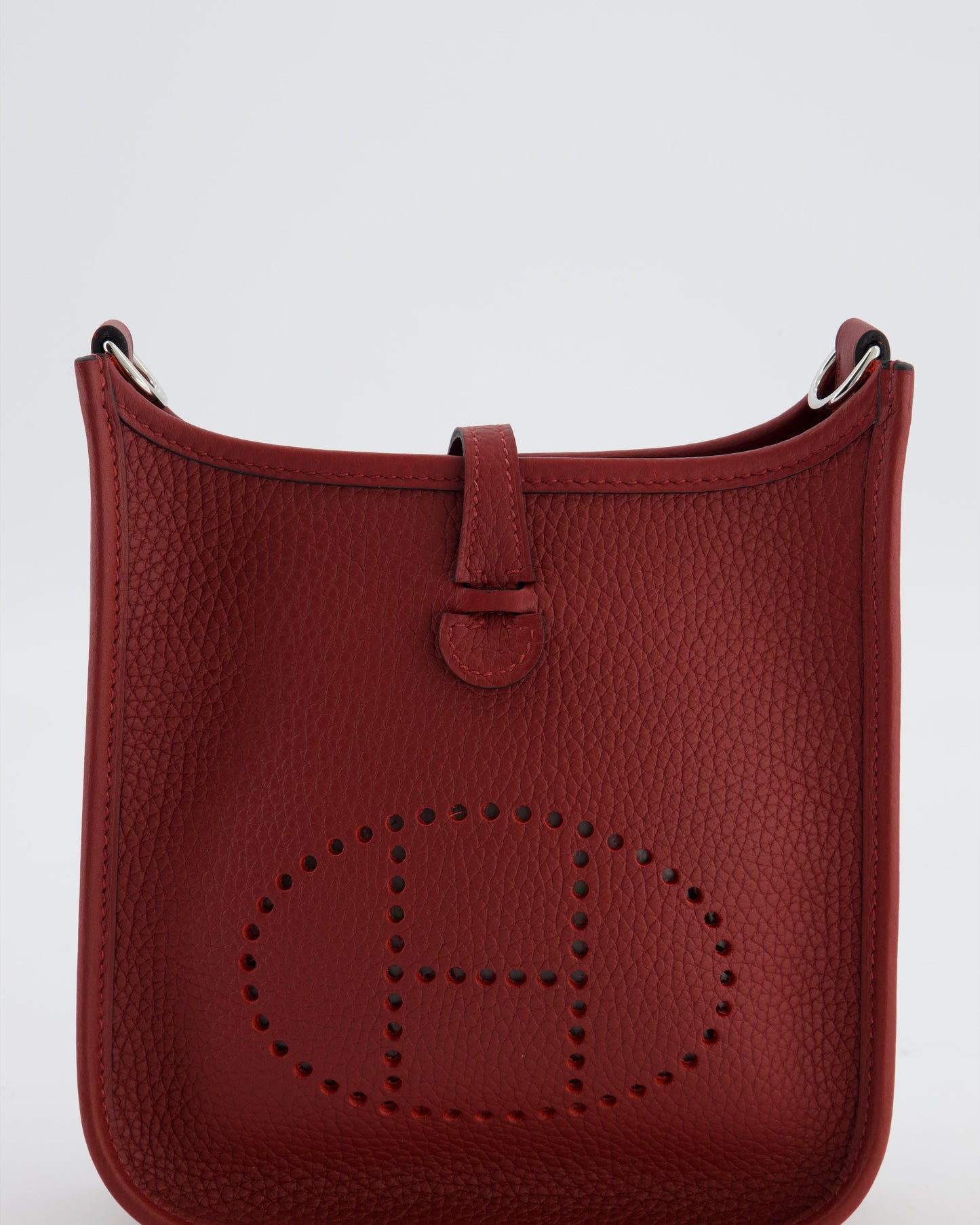 Hermes Mini Evelyne Bag in Rouge H in Clemence Leather with Palladium Hardware