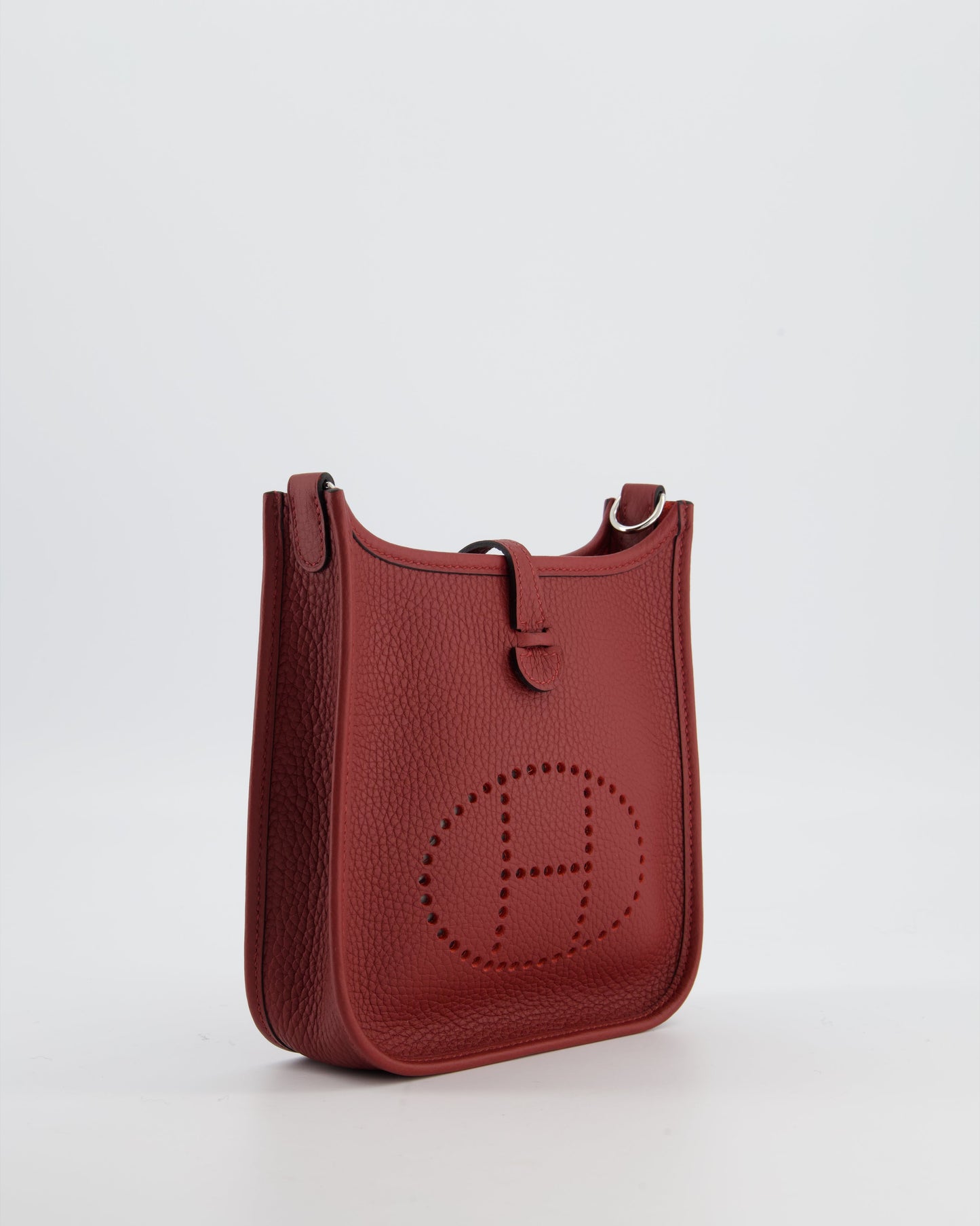 Hermes Mini Evelyne Bag in Rouge H in Clemence Leather with Palladium Hardware