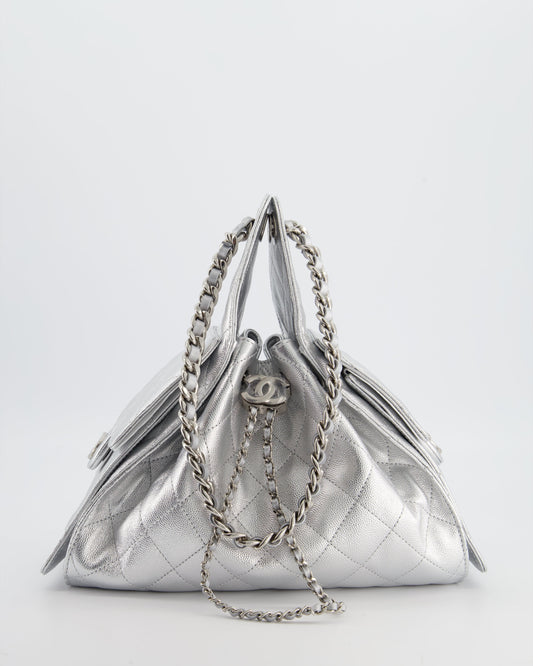 *RARE* Chanel Silver Caviar Leather Small 25 Handbag with Silver Hardware
