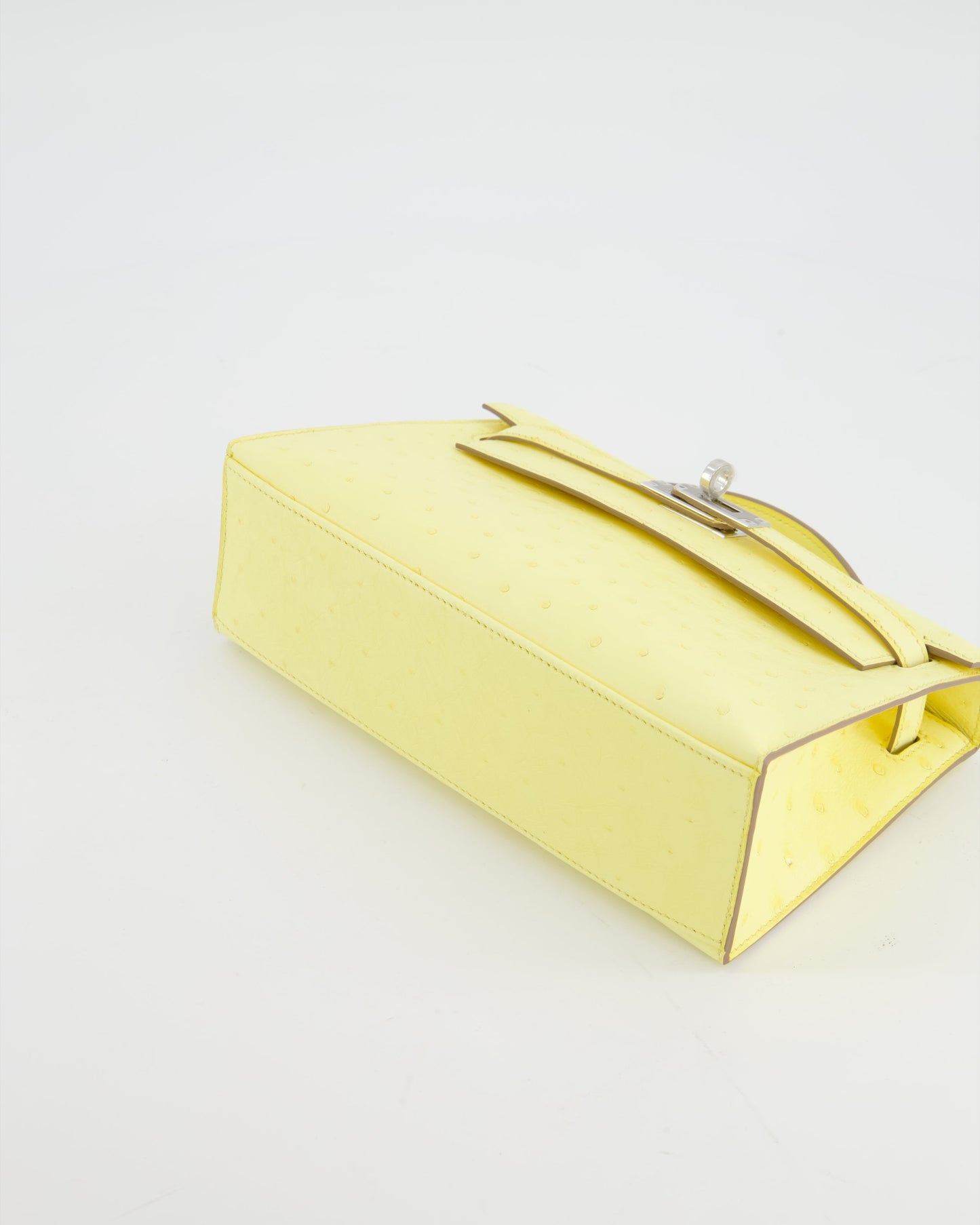 Hermes Kelly Pochette Bag in Limoncello Ostrich Leather with Palladium Hardware