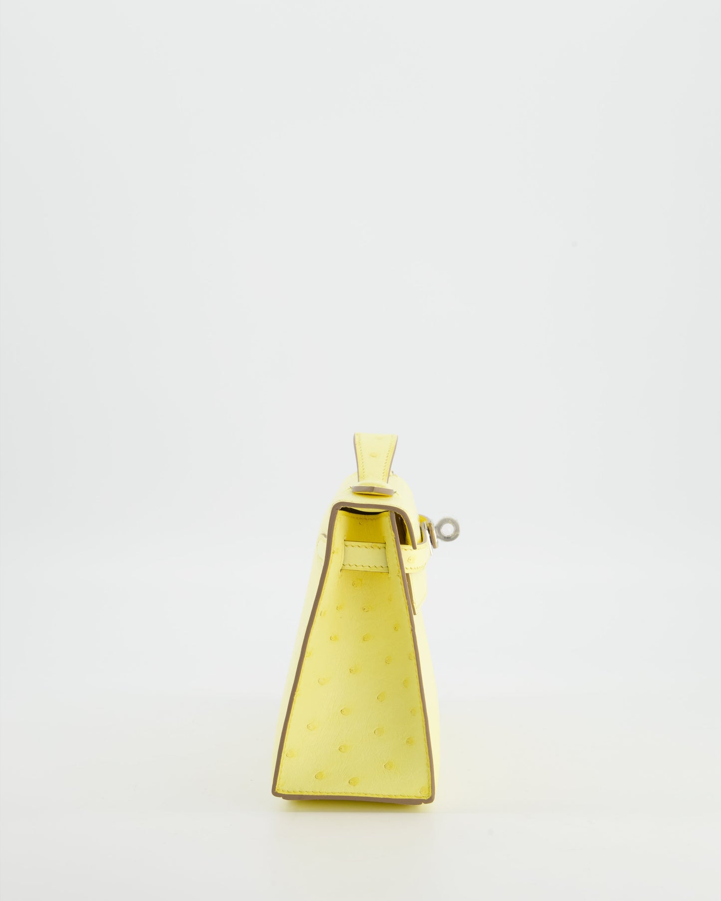 Hermes Kelly Pochette Bag in Limoncello Ostrich Leather with Palladium Hardware