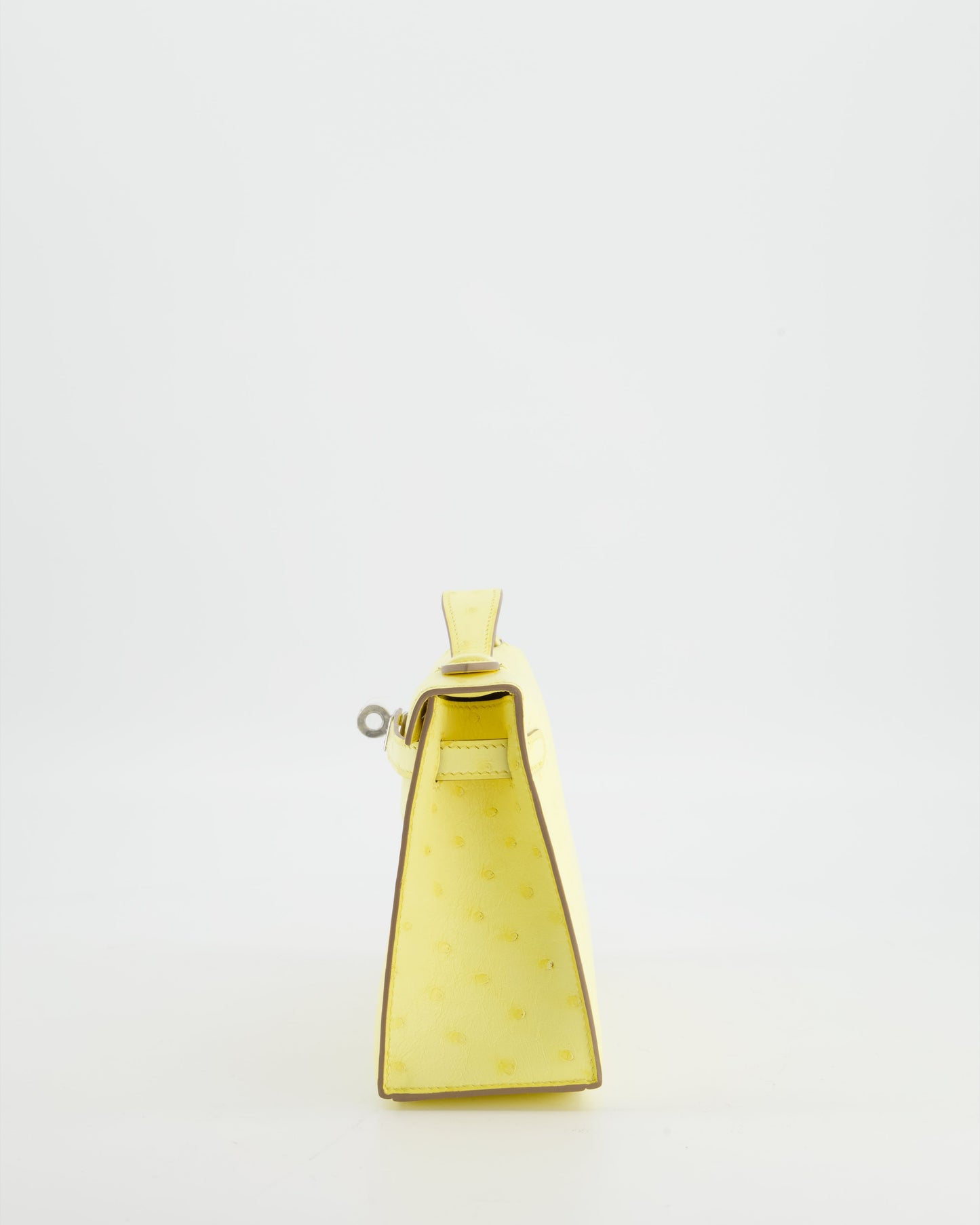 Hermes Kelly Pochette Bag in Limoncello Ostrich Leather with Palladium Hardware