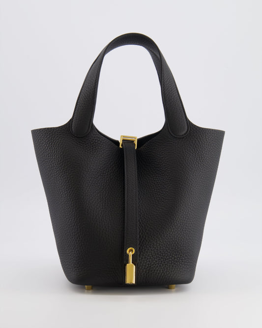 Hermes Picotin Lock Bag 18cm in Noir Clemence Leather with Gold Hardware