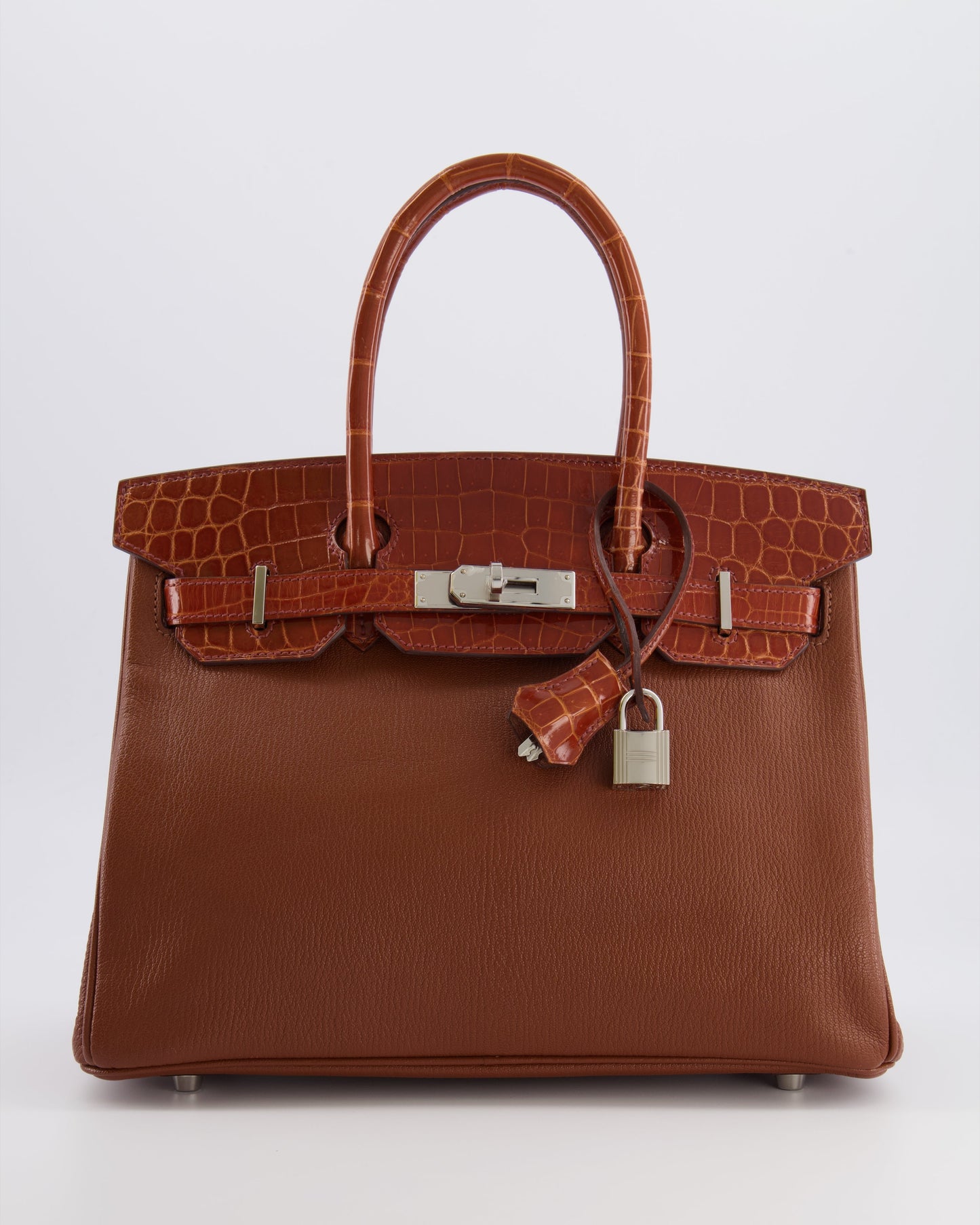 Hermes Birkin 30 Touch Bag in Noisette Chèvre Mysore and Etrusque Crocodile Niloticus Leather with Palladium Hardware