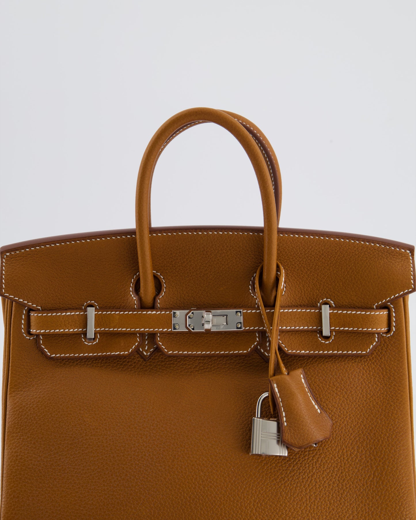 *RARE* Hermes Birkin 25 Retourne Bag in Fauve Barenia Faubourg Leather with Palladium Hardware